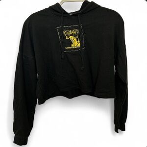 The Cramps Black Cropped Hoodie with Graphic Print